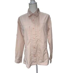Simms Women’s Peach Button Down Fishing Performance Shirt M Cotton Blend Outdoor